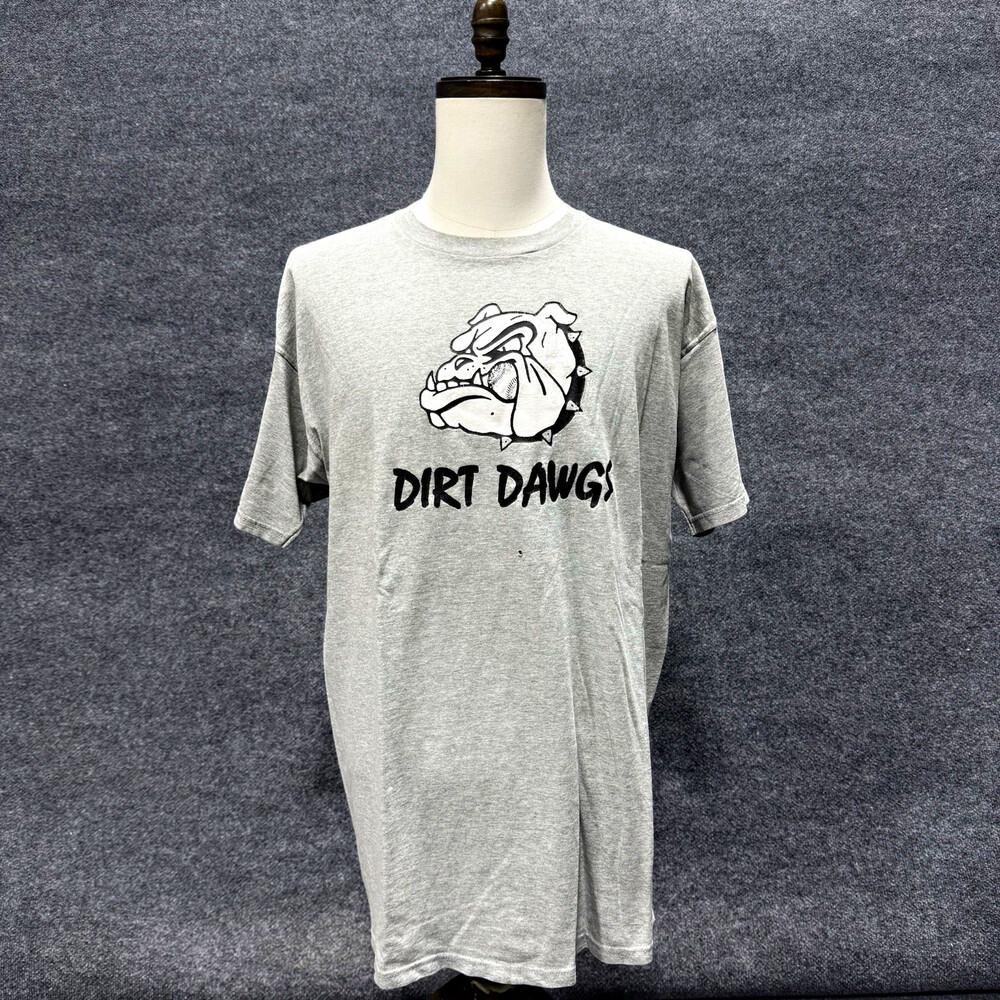 Dirt Dawgs Bulldog Mens XXL Gray Graphic T Shirt Baseball Softball Sports Tee